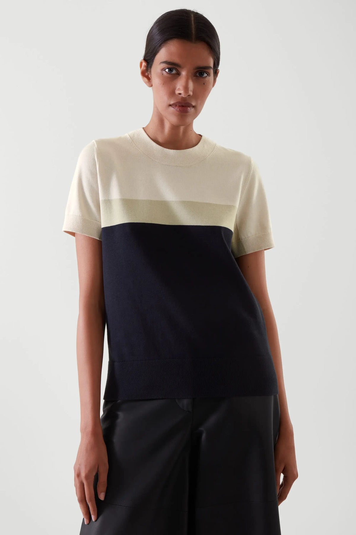 VILZSTUDIOS Cotton Color Blocked Knitted T-Shirt