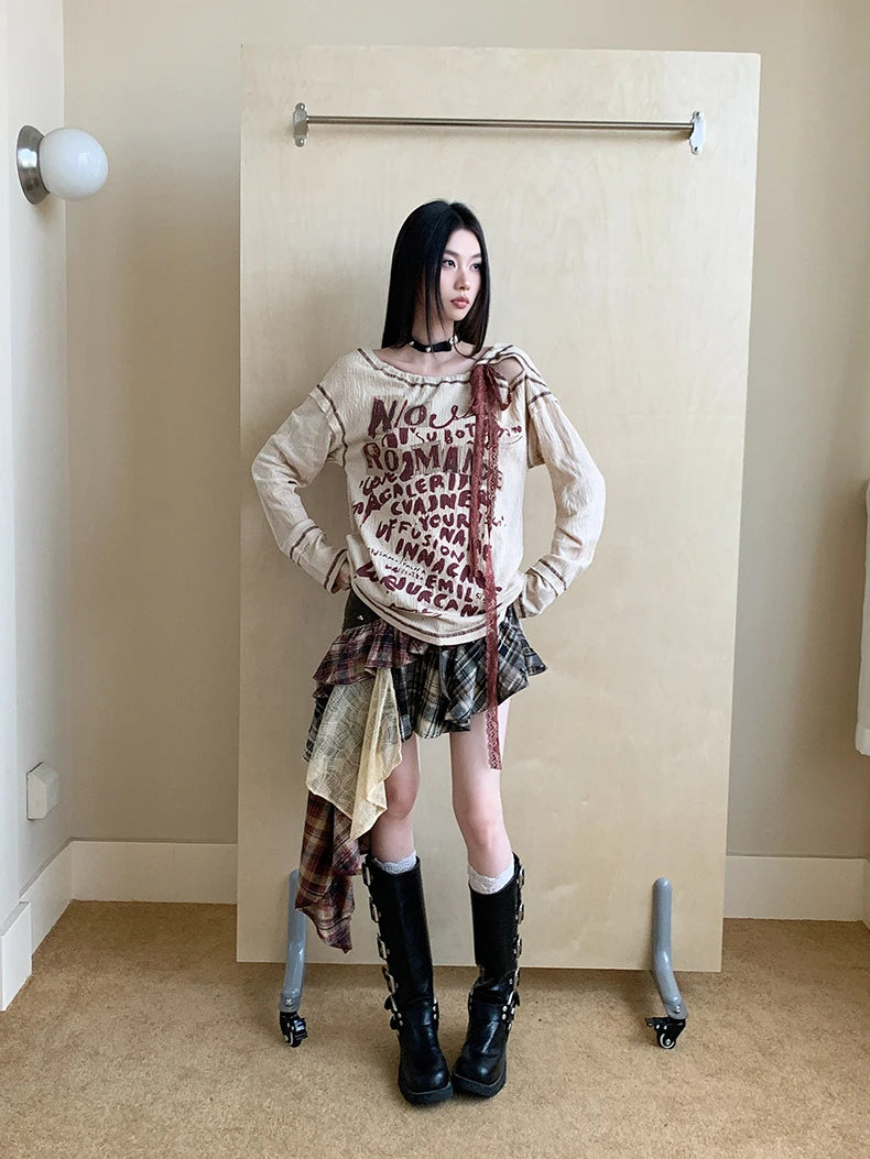 VILZSTUDIOS Beige Cut Out Letter Print Top