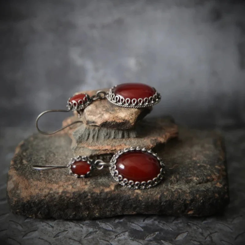 VILZSTUDIOS Vintage Red Zircon Oval Inlaid Earrings