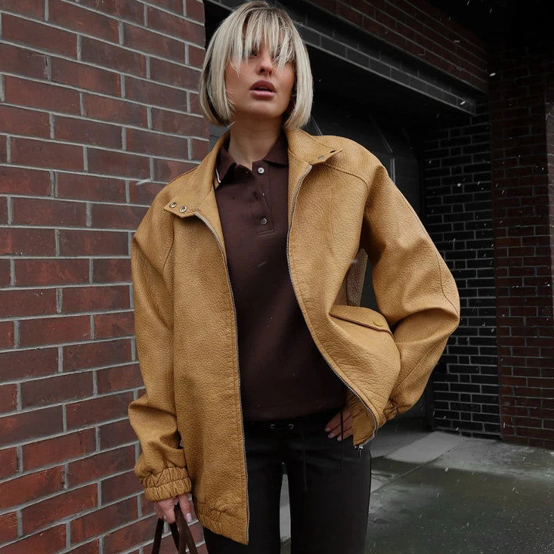 VILZSTUDIOS Stylish Loose Leather Jacket