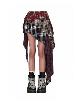 VILZSTUDIOS Plaid Vintage A-Line Skirt Womens Mini