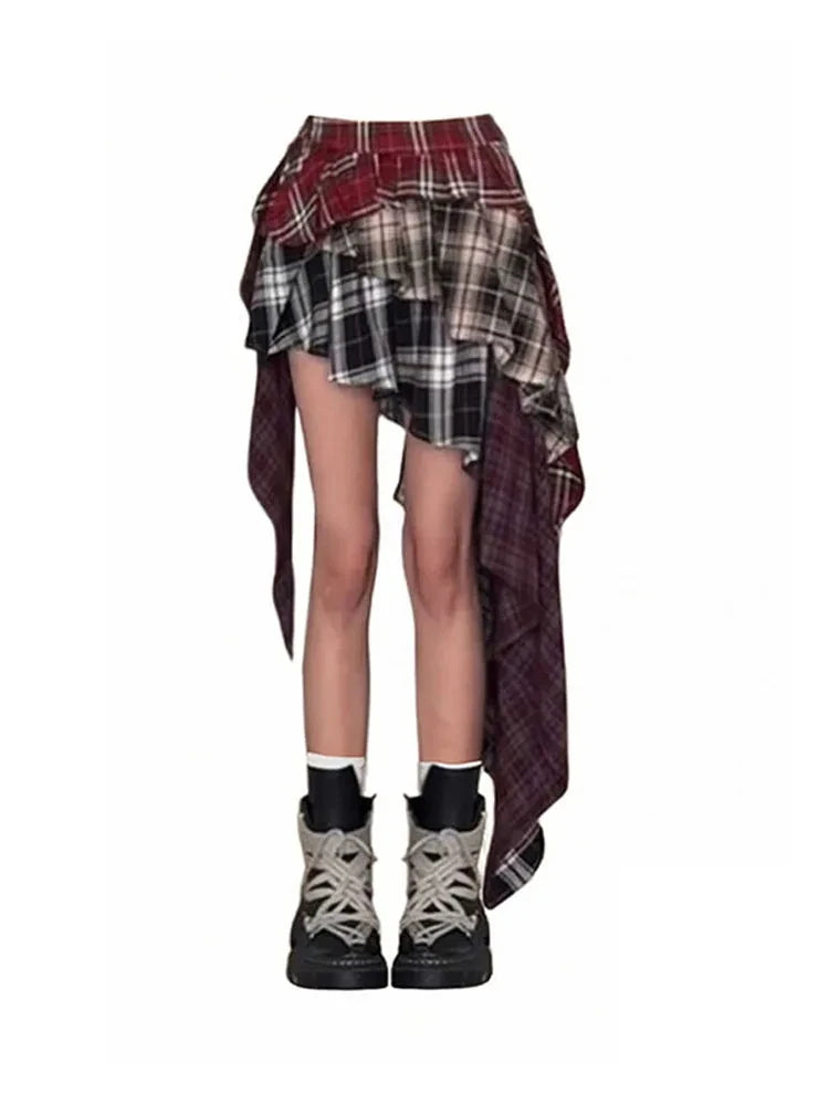 VILZSTUDIOS Plaid Vintage A-Line Skirt Womens Mini