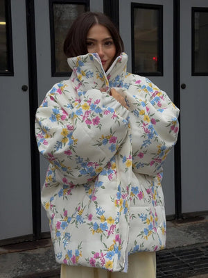 VILZSTUDIOS Cozy Floral Print Oversized Puffer Jacket