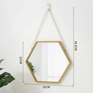 VILZSTUDIOS Hexagon Shape Decorative Mirror Wall Decor Makeup Hanging Mirror Bathroom Cosmetic Mirror Bedroom Room Wall Decoration