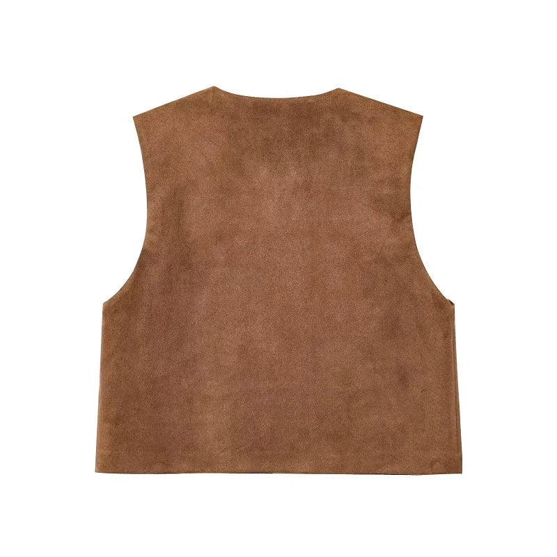 VILZSTUDIOS Stylish Embroidered Faux Suede Vest