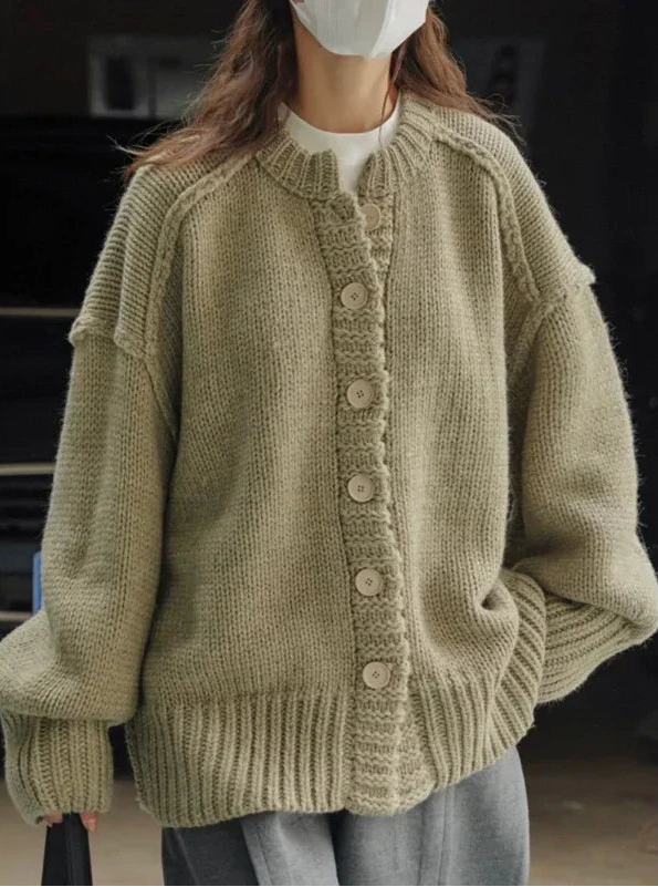 VILZSTUDIOS Fuzzy Warm Knit Button-Up Cardigan
