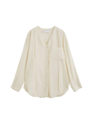 VILZSTUDIOS Stylish Summer Linen V-Neck Blouse