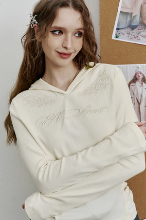 VILZSTUDIOS White Lace Embroidered Long Sleeve Hoodie