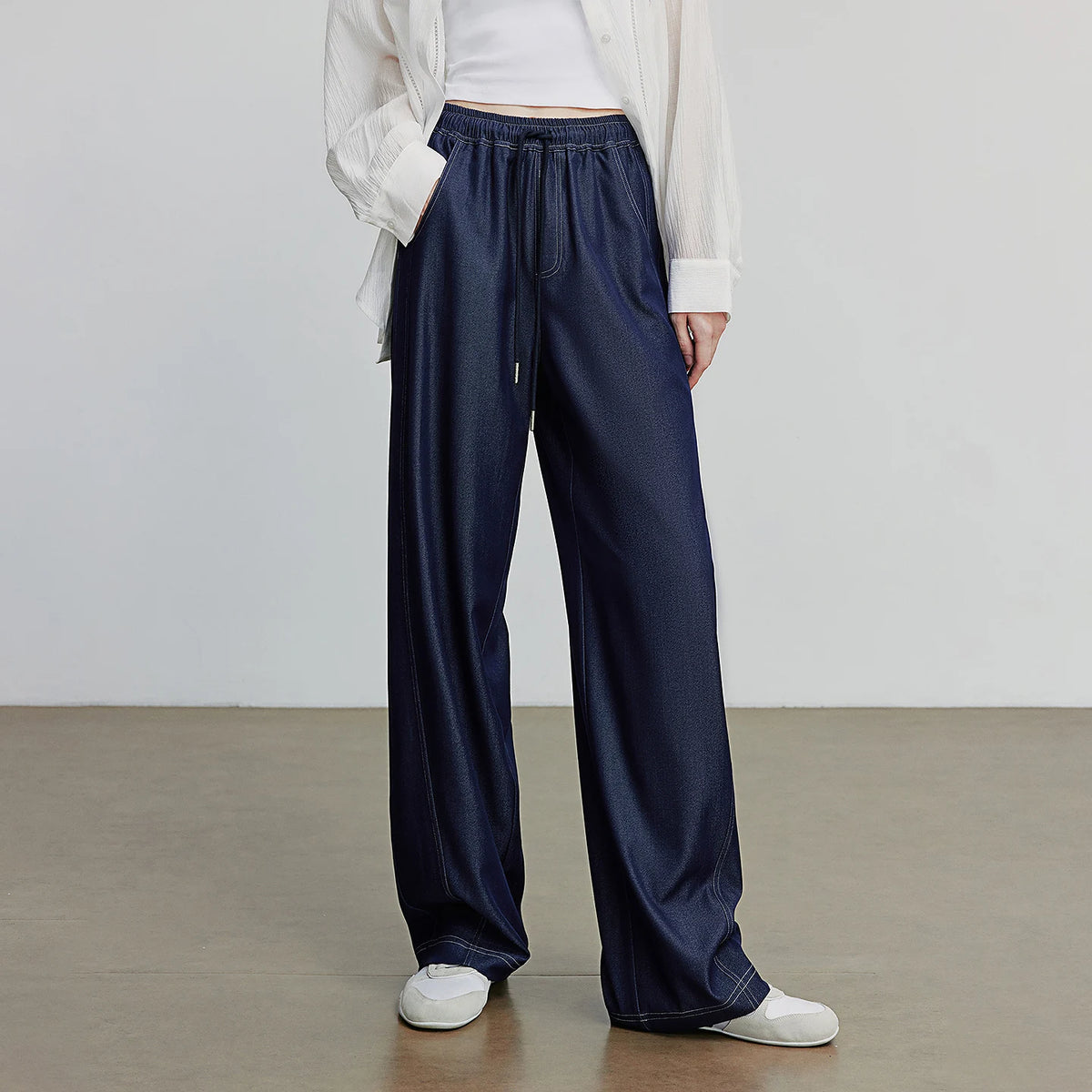 VILZSTUDIOS Stylish Elastic Waistband Wide Leg Pants