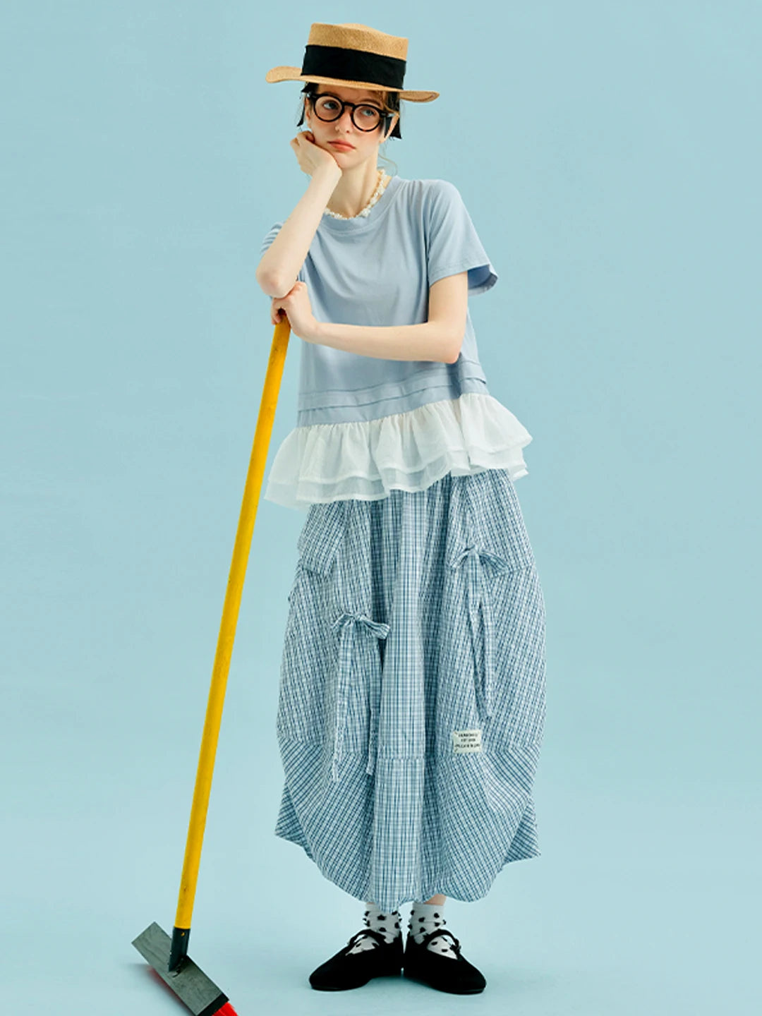 VILZSTUDIOS Light Blue Ruffle Hem Boho Shirt