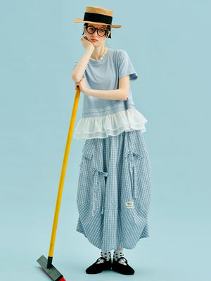 VILZSTUDIOS Light Blue Ruffle Hem Boho Shirt