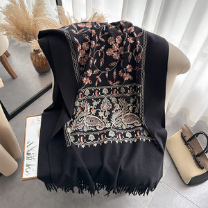 VILZSTUDIOS New Luxury Design Winter Embroidery Cashmere Scarves High Quality Women Thicken Wrap Shawl Ladies Warm Wool Pashmina Scarf
