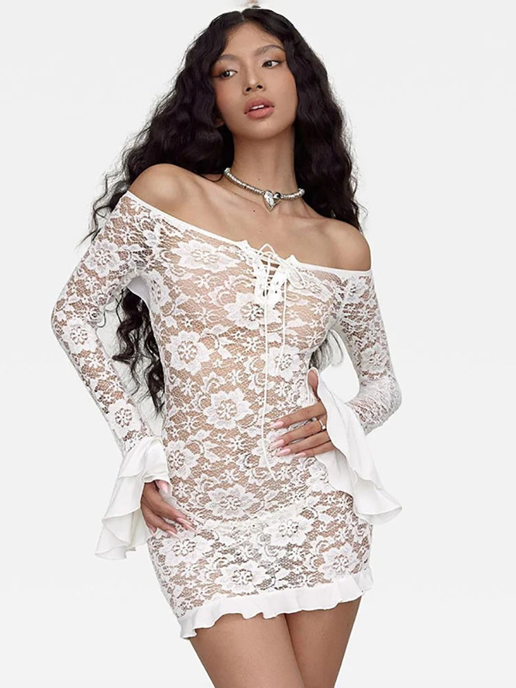VILZSTUDIOS Elegant White Lace Off Shoulder Dress