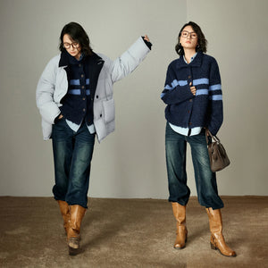 VILZSTUDIOS Cozy High Neck Striped Cardigan