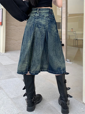 VILZSTUDIOS Vintage Aesthetic Pleated Denim Mini Skirt