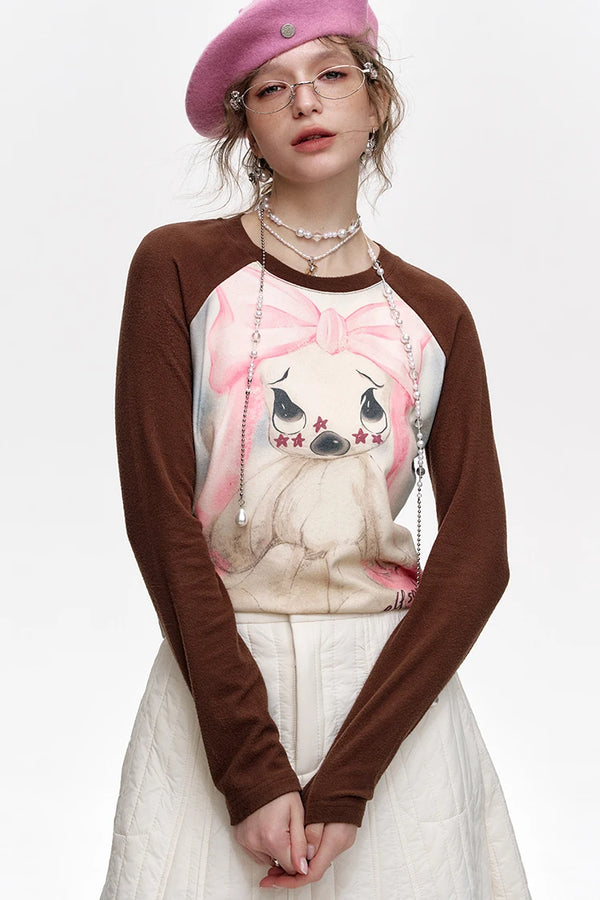 Cozy Rabbit Print Raglan T-Shirt