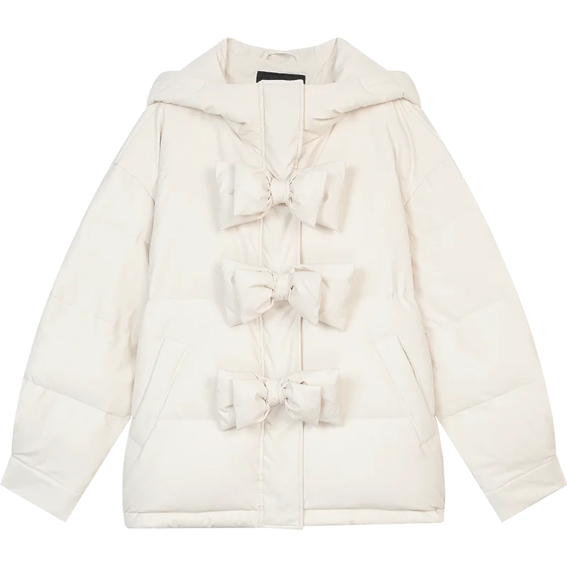 VILZSTUDIOS Stylish Bow Button Hooded Jacket
