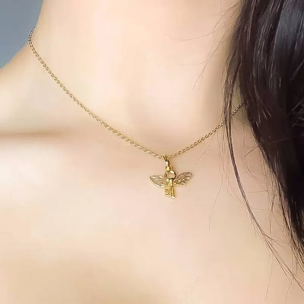 Colorful Golden Angel Wing Pendant Necklace