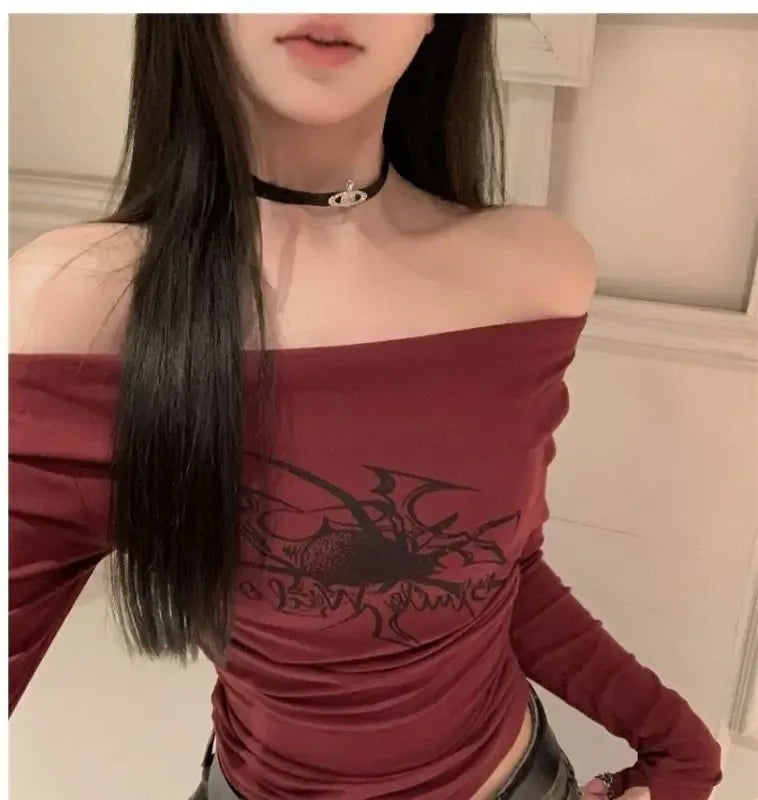 VILZSTUDIOS Gothic Printed Off Shoulder Top