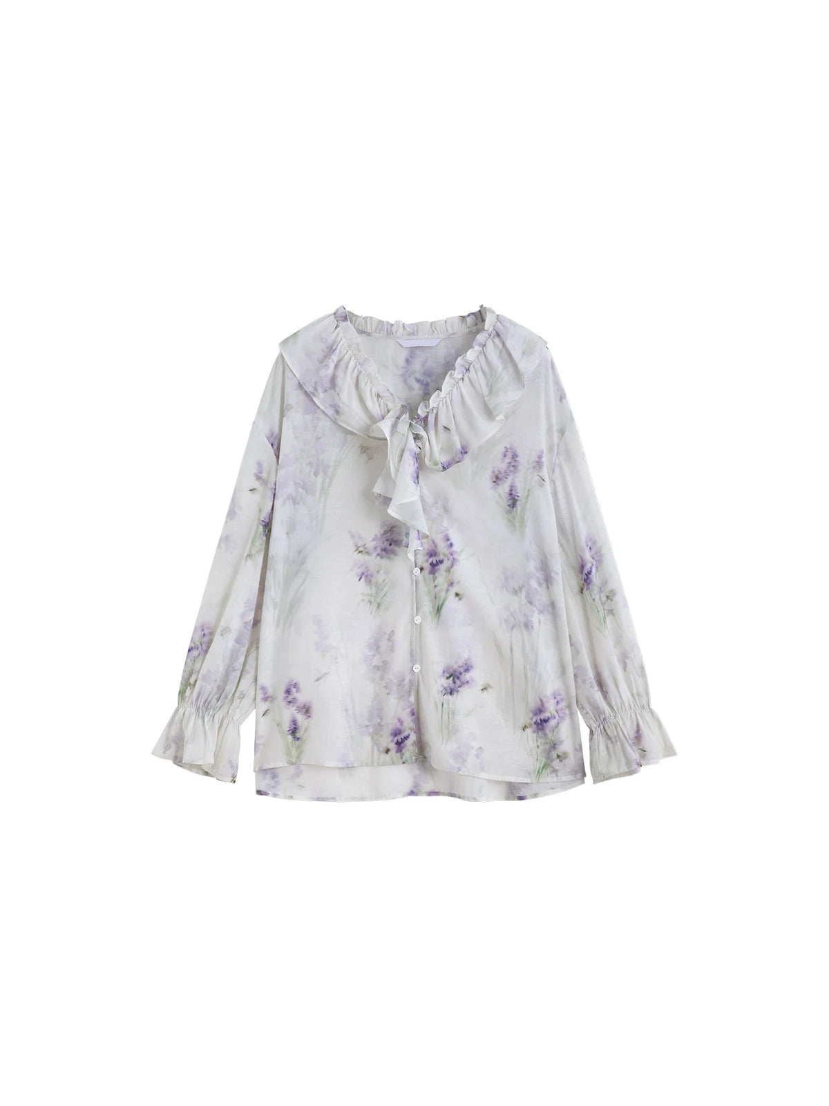 VILZSTUDIOS Elegant Wisteria Floral V-Neck Blouse