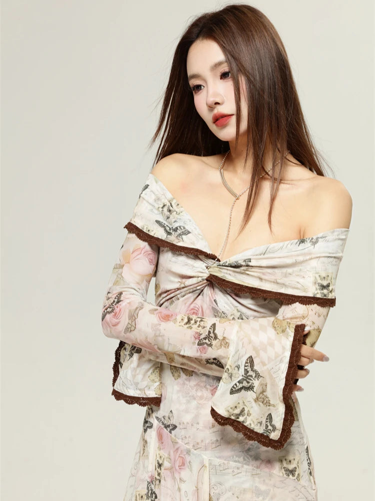 VILZSTUDIOS Elegant Floral Off-Shoulder Party Dress