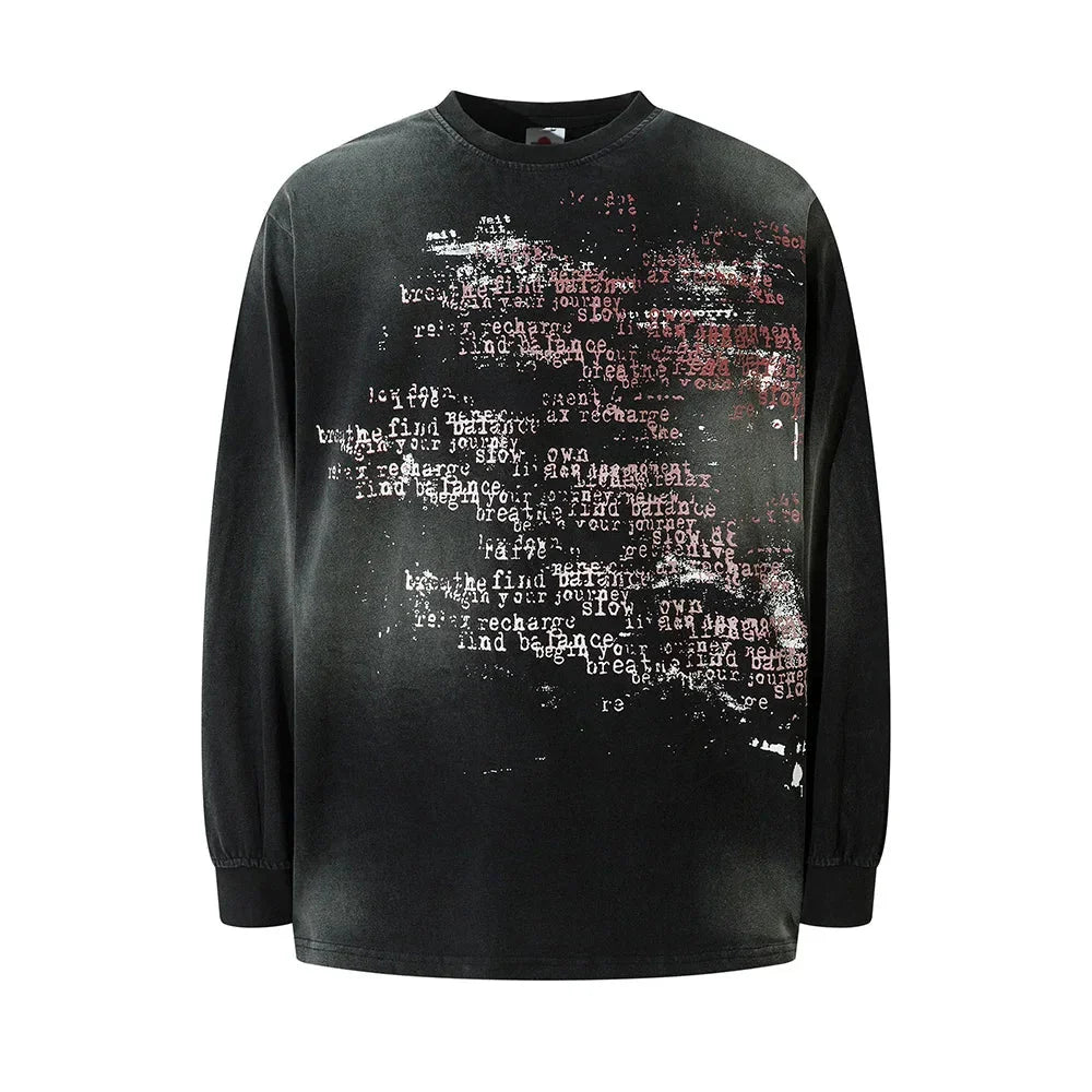 VILZSTUDIOS Vintage Distressed Graphic Print Long T-Shirt