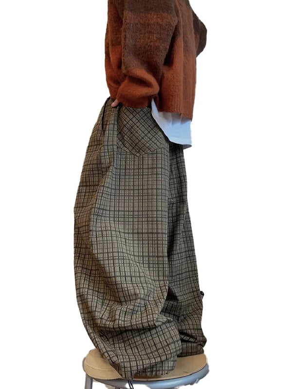 Stylish Oversized Plaid Wide Leg Pants