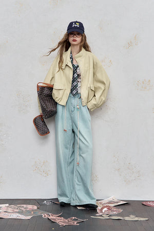 VILZSTUDIOS Y2K Streetwear Beige Loose Jacket