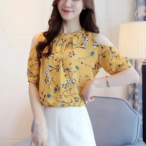 VILZSTUDIOS Stylish Printed Chiffon Off Shoulder Blouse