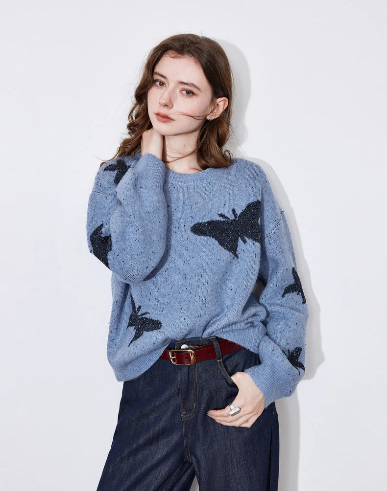 VILZSTUDIOS Butterfly Bead Jacquard Sweater