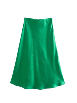 VILZSTUDIOS Elastic Waist Satin A-Line Skirt