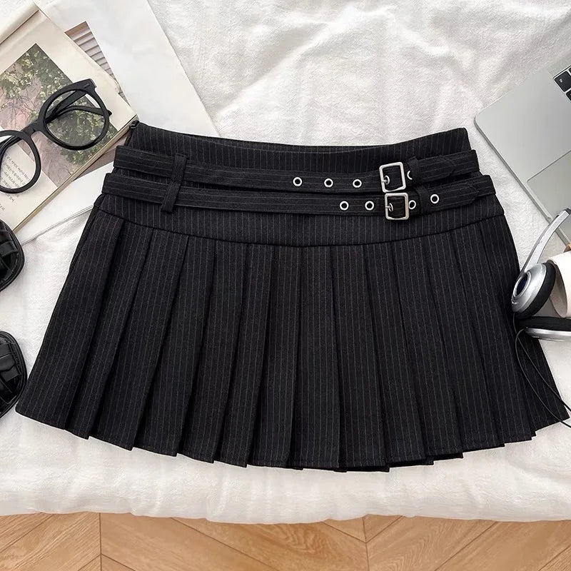VILZSTUDIOS Spicy American Retro Striped Mini Skirt