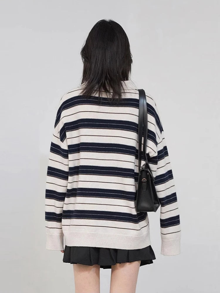 VILZSTUDIOS Casual Striped Knitted Woolen Sweater