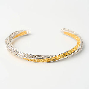 VILZSTUDIOS Golden Flower Vintage Sterling Silver Bangle