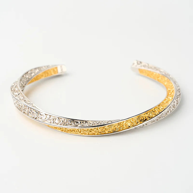 VILZSTUDIOS Golden Flower Vintage Sterling Silver Bangle