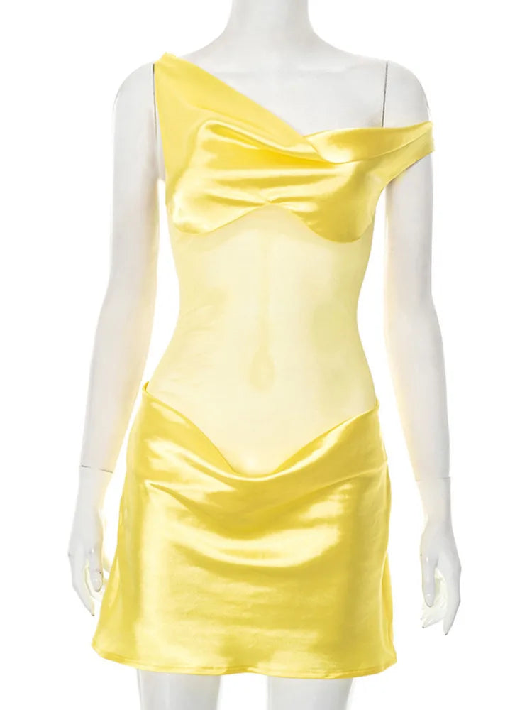 VILZSTUDIOS Sultry Mesh Patchwork One Shoulder Dress