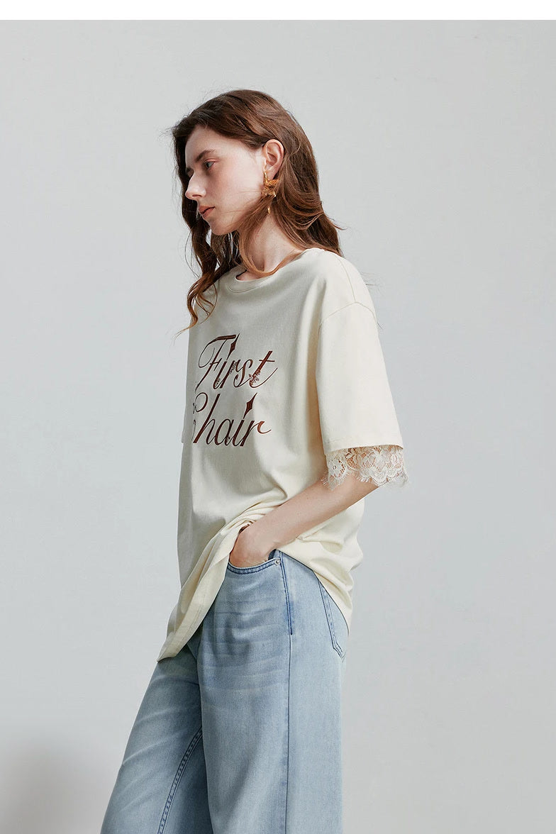 VILZSTUDIOS Stylish Short Lace Sleeve T-Shirt
