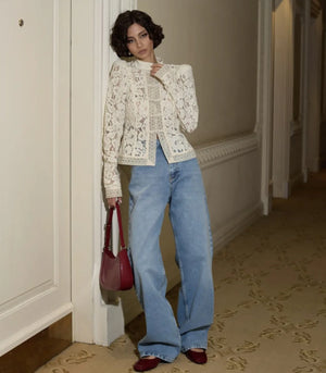 VILZSTUDIOS Elegant Lace Flower Long Sleeve Blouse