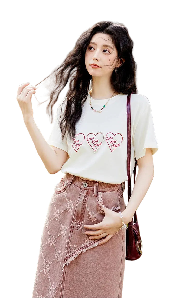 VILZSTUDIOS Casual Heart Print T-Shirt
