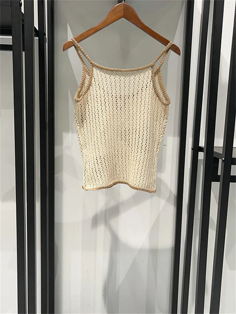 VILZSTUDIOS Handmade Metallic Yarn Knit Tank Top