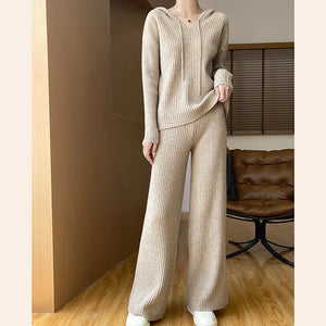 VILZSTUDIOS Cozy Knitted Wide Leg Pants & Hoodie Set