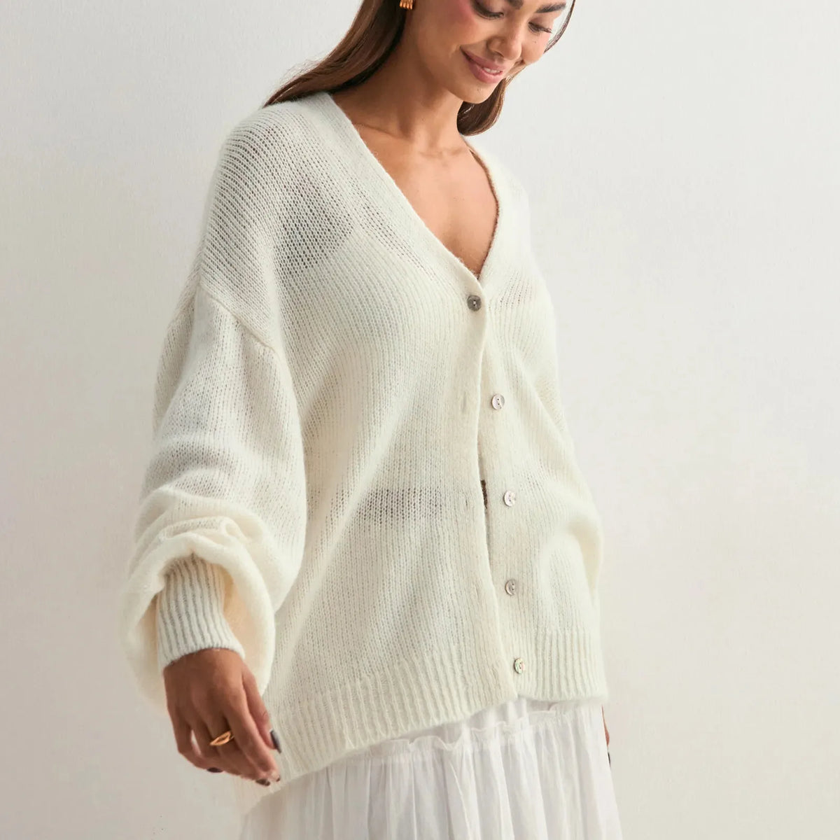 VILZSTUDIOS Cozy V-Neck Button Knit Cardigan