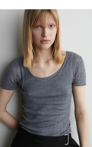 VILZSTUDIOS Slim Fit Ribbed Knitted T-Shirt