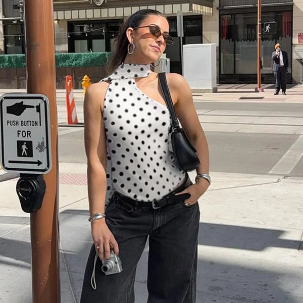 Ribboned Polka Dot Halter Top