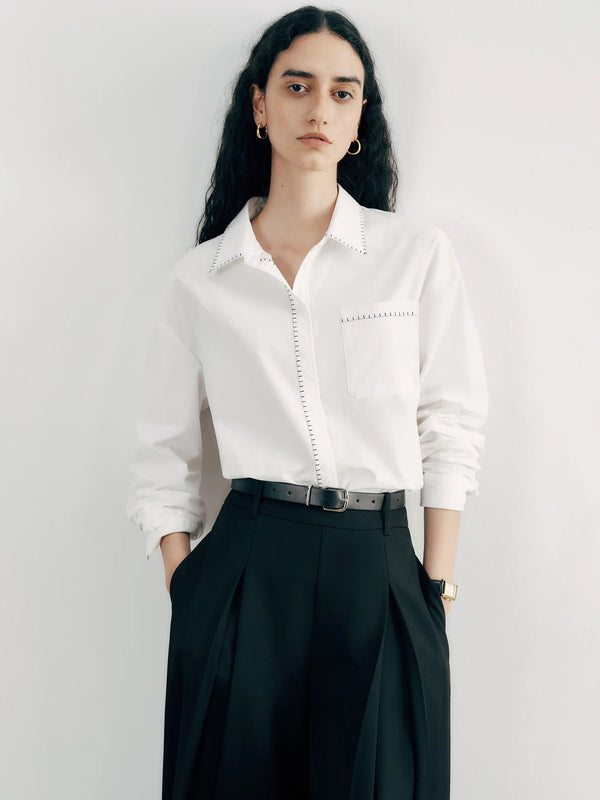 Minimalist Contrast Trim Cotton Shirt