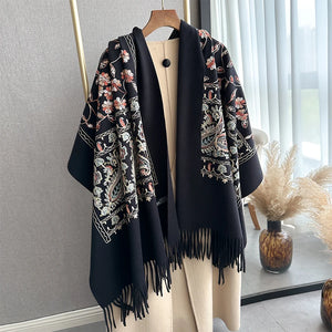 VILZSTUDIOS New Luxury Design Winter Embroidery Cashmere Scarves High Quality Women Thicken Wrap Shawl Ladies Warm Wool Pashmina Scarf