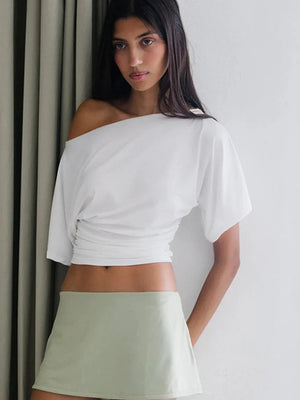 VILZSTUDIOS Green Sexy One Shoulder Slim T-Shirt
