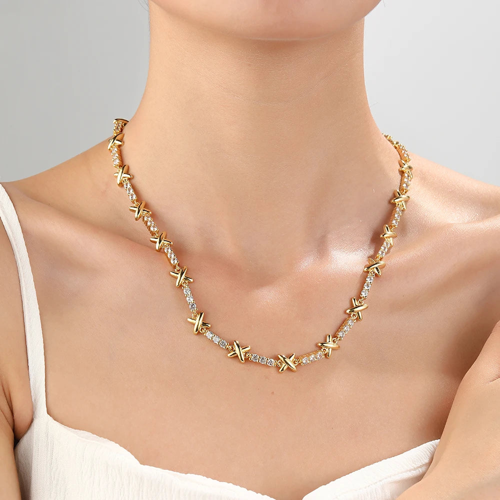 VILZSTUDIOS Chunky X Cross Choker Necklace & Bracelet Set