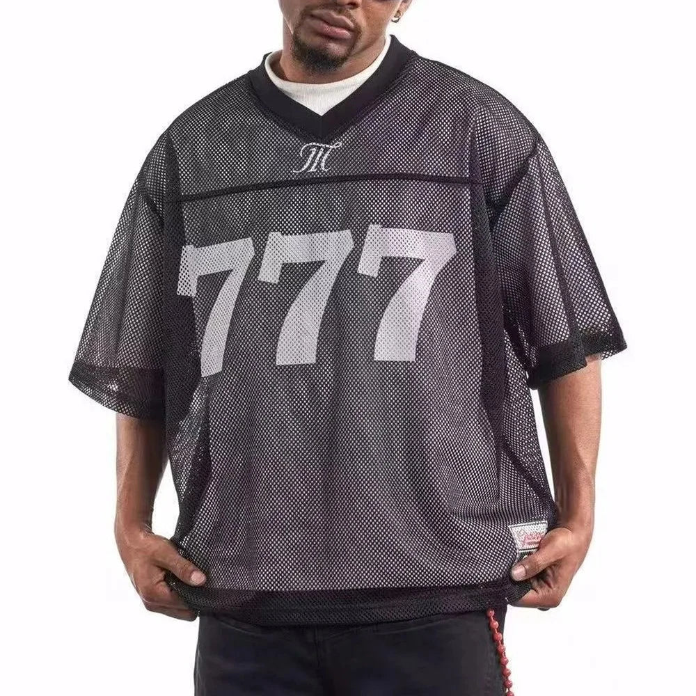VILZSTUDIOS Breathable Mesh Hollow Short-Sleeved Retro T-Shirt
