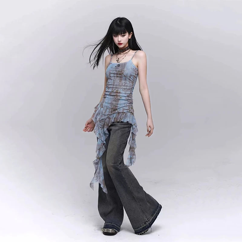 VILZSTUDIOS Gothic Tie Dye Mesh Tank Top